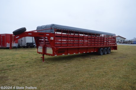 &lt;p&gt;We are delighted to offer this new 6&#39;8x32&#39;x6&#39;6 tarp top stock trailer built by COOSE Trailers! This unit comes with three 7,000 lb spring axles with electric brakes, new 10 ply radial tires with spare, treated wood floor, cleated rubber in rear 3&#39; for quieter loading, &lt;strong&gt;CUSTOM 3&quot;x5&quot;x1/4&quot; angle iron frame inside fender &lt;/strong&gt;for rust out resistance and strength where it counts, 36&quot; full side escape door, full swing rear gate with slam latch, 1/8&quot; thick full length fenders, high quality PPG prime and paint finish, 2 center gates, and LED lights. COOSE has been building quality livestock trailers for over 40 years, and they know how to do it right. These trailers are heavy duty and built for the long haul. Come see this trailer today!&lt;/p&gt;