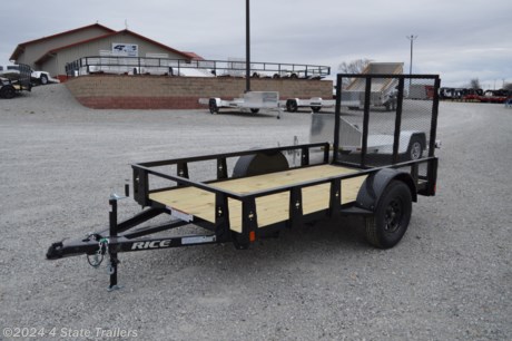 &lt;p&gt;Check out this Rice 5X10 utility trailer with a 3,500 lb axle, 15&quot; tires, a 4&#39; tubing rampgate that can fold into the trailer, a 2&quot; coupler, 3&quot; formed channel tongue, a powder coat finish, a treated wood floor, LED lights, and a sealed wiring harness. Rice builds a great trailer and gives a 1 year warranty. Come check it out!&lt;/p&gt;