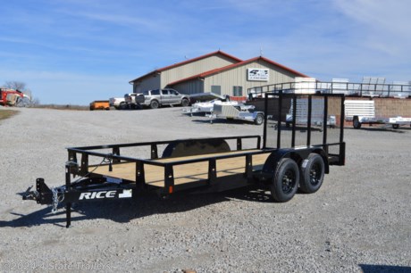 &lt;p&gt;Check out this Rice 76X16 utility trailer that comes with two 3,500 lb axles, electric brakes on one axles, 15&quot; tires, a 4&#39; tube rampgate, an adjustable 2 5/16&quot; coupler, 5&quot; formed channel tongue, 3&quot; formed channel crossmembers, powder coat finish, a treated wood floor, LED lights, and a sealed wiring harness. Rice builds a great trailer and gives a 1 year warranty. Come check it out!&lt;/p&gt;