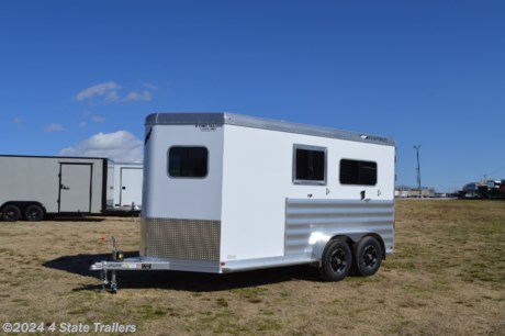 &lt;p&gt;Take a look at this Featherlite 2 horse straight load trailer! This all aluminum trailer is 7X14&#39;4&quot;X7&#39;6&quot; and comes with a padded removable divider, chest pads, padded butt bars, feeding trays with drains, inside and outside ties, 2 roof vents, a ramp door, rubber mats ontop of an aluminum floor, rubber interior lining, LED interior and exterior lights, two 3,500 lb axles, and 16&quot; aluminum wheels. The 51&quot; dressing room has 3 windows, a carpet floor, a door between the horse compartment and the dressing room, 2 individual saddle racks, a blanket bar rack, bridle hooks, LED lighting, a brush tray, and the matching spare tire and wheel. Featherlite builds a great horse trailer and gives a 10 year structural warranty and a 3 year hitch to bumper warranty. Come see this trailer today!&lt;/p&gt;