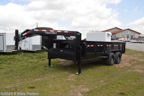 &lt;p&gt;Take a look at this new 83x16 gooseneck dump trailer. It comes with two 7,000 lb axles with electric brakes, 16&quot; 14 ply trailer tires, a manual roll up tarp kit, tread plate fenders, LED lights, sealed wiring harness, sandblasted, primed, and powdercoated finish, one piece corners and full height side supports to increase sidewall rigidity, 24&quot; tall 10 gauge (1/8&quot;) sides, 7 gauge (3/16&quot;) floor with 4 d-rings for tie down of equipment, 8&quot; channel neck, 3&quot; channel crossmembers 16&quot; on center, combo gate with chains for dumping or spreading, a new Interstate battery, 110v AC charger, and 12v trickle charger. We can add a wireless remote controller and/or a solar charger. Friesen trailers are super well built and are backed with a 1 year warranty!&lt;/p&gt;