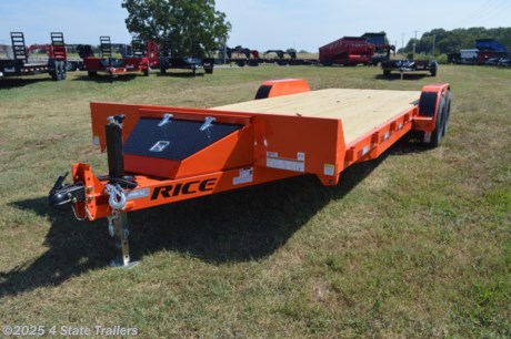 &lt;ul&gt;
&lt;li&gt;built by Rice Trailer Manufacturing&lt;/li&gt;
&lt;li&gt;82x22 (20&#39; flatdeck + 2&#39; dovetail = 22&quot; overall length)&lt;/li&gt;
&lt;li&gt;two 5,200 lb axles&lt;/li&gt;
&lt;li&gt;5&#39; slide in ramps&lt;/li&gt;
&lt;li&gt;toolbox&lt;/li&gt;
&lt;li&gt;stake pockets&lt;/li&gt;
&lt;li&gt;7k jack&lt;/li&gt;
&lt;li&gt;adjustable 2 5/16&quot; coupler&lt;/li&gt;
&lt;li&gt;3&quot; formed channel crossmembers&lt;/li&gt;
&lt;li&gt;5&quot; channel main frame&lt;/li&gt;
&lt;li&gt;powder coat finish&lt;/li&gt;
&lt;li&gt;sealed wiring harness&lt;/li&gt;
&lt;li&gt;LED lights&lt;/li&gt;
&lt;li&gt;2&#39; steel dovetail&lt;/li&gt;
&lt;li&gt;treated wood floor&lt;/li&gt;
&lt;li&gt;1 year warranty&lt;/li&gt;
&lt;li&gt;Come see it today!&lt;/li&gt;
&lt;/ul&gt;