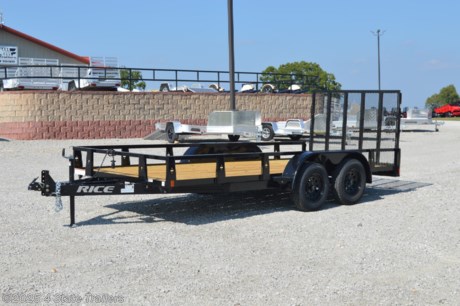 &lt;ul&gt;
&lt;li&gt;built by Rice Trailer Manufacturing&lt;/li&gt;
&lt;li&gt;76&quot;X16&#39;&lt;/li&gt;
&lt;li&gt;two 3,500 lb axles&lt;/li&gt;
&lt;li&gt;electric brakes on one axle&lt;/li&gt;
&lt;li&gt;15&quot; tires&lt;/li&gt;
&lt;li&gt;4&#39; tube rampgate&lt;/li&gt;
&lt;li&gt;adjustable 2 5/16&quot; coupler&lt;/li&gt;
&lt;li&gt;5&quot; formed channel tongue&lt;/li&gt;
&lt;li&gt;3&quot; formed channel crossmembers&lt;/li&gt;
&lt;li&gt;powder coat finish&lt;/li&gt;
&lt;li&gt;treated wood floor&lt;/li&gt;
&lt;li&gt;LED lights&lt;/li&gt;
&lt;li&gt;sealed wiring harness&lt;/li&gt;
&lt;li&gt;1 year warranty&lt;/li&gt;
&lt;li&gt;Come see this trailer today!&lt;/li&gt;
&lt;/ul&gt;