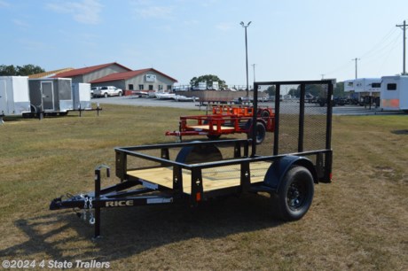 &lt;ul&gt;
&lt;li&gt;built by Rice Trailer Manufacturing&lt;/li&gt;
&lt;li&gt;5X8&amp;nbsp;utility trailer&lt;/li&gt;
&lt;li&gt;3,500 lb axle&lt;/li&gt;
&lt;li&gt;15&quot; tires&lt;/li&gt;
&lt;li&gt;3&quot; formed channel tongue&lt;/li&gt;
&lt;li&gt;4&#39; tubing rampgate that can fold into the trailer&lt;/li&gt;
&lt;li&gt;powder coat finish&lt;/li&gt;
&lt;li&gt;2&quot; coupler&lt;/li&gt;
&lt;li&gt;treated wood floor&lt;/li&gt;
&lt;li&gt;LED lights&lt;/li&gt;
&lt;li&gt;1 year warranty&lt;/li&gt;
&lt;li&gt;Come check it out!&lt;/li&gt;
&lt;/ul&gt;