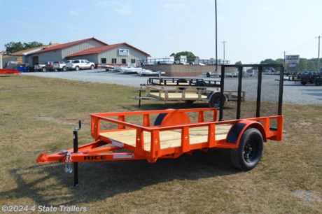 &lt;ul&gt;
&lt;li&gt;built by Rice Trailer Manufacturing&lt;/li&gt;
&lt;li&gt;5X10 utility trailer&lt;/li&gt;
&lt;li&gt;3,500 lb axle&lt;/li&gt;
&lt;li&gt;15&quot; tires&lt;/li&gt;
&lt;li&gt;3&quot; formed channel tongue&lt;/li&gt;
&lt;li&gt;4&#39; tubing rampgate that can fold into the trailer&lt;/li&gt;
&lt;li&gt;2&quot; coupler&lt;/li&gt;
&lt;li&gt;powder coat finish&lt;/li&gt;
&lt;li&gt;treated wood floor&lt;/li&gt;
&lt;li&gt;LED lights&lt;/li&gt;
&lt;li&gt;1 year warranty&lt;/li&gt;
&lt;li&gt;Come check it out!&lt;/li&gt;
&lt;/ul&gt;