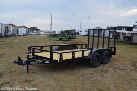 &lt;ul&gt;
&lt;li&gt;built by Rice Trailer Manufacturing&lt;/li&gt;
&lt;li&gt;76X14&amp;nbsp;utility trailer&lt;/li&gt;
&lt;li&gt;two 3,500 lb axles&lt;/li&gt;
&lt;li&gt;electric brakes on one axle&lt;/li&gt;
&lt;li&gt;15&quot; tires&lt;/li&gt;
&lt;li&gt;4&#39; tube rampgate&lt;/li&gt;
&lt;li&gt;adjustable 2 5/16&quot; coupler&lt;/li&gt;
&lt;li&gt;5&quot; formed channel tongue&lt;/li&gt;
&lt;li&gt;3&quot; formed channel crossmembers&lt;/li&gt;
&lt;li&gt;powder coat finish&lt;/li&gt;
&lt;li&gt;treated wood floor&lt;/li&gt;
&lt;li&gt;LED lights&lt;/li&gt;
&lt;li&gt;1 year warranty&lt;/li&gt;
&lt;li&gt;Come check it out!&lt;/li&gt;
&lt;/ul&gt;