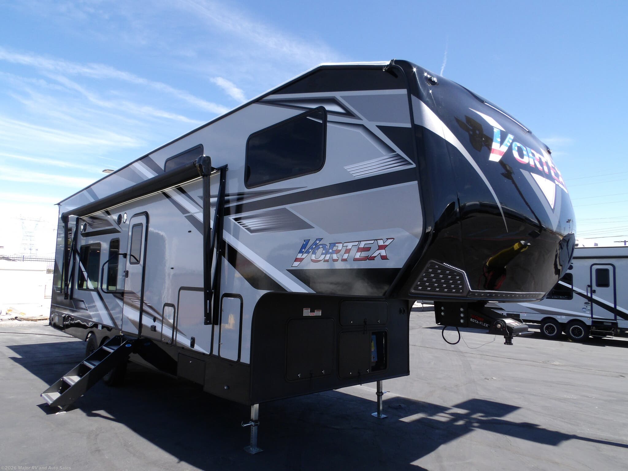 2027 Vortex 3219CRSB, 2 SLIDES, 2 A/C'S, 6000 WATT GENERATOR, by Genesis Supreme from Major RV and Auto Sales in Hesperia, California