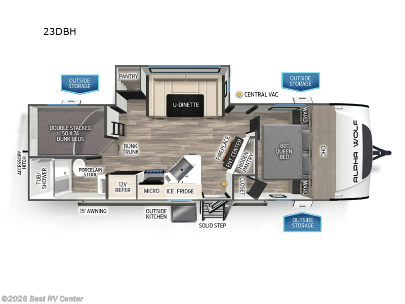 2025 Forest River Cherokee Alpha Wolf 23DBH - New Travel Trailer For Sale by Best RV Center in Turlock, California features Slideout