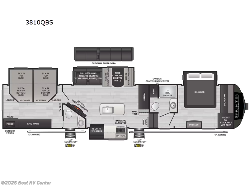 2025 Keystone Sprinter 3810QBS - New Fifth Wheel For Sale by Best RV Center in Turlock, California features Slideout