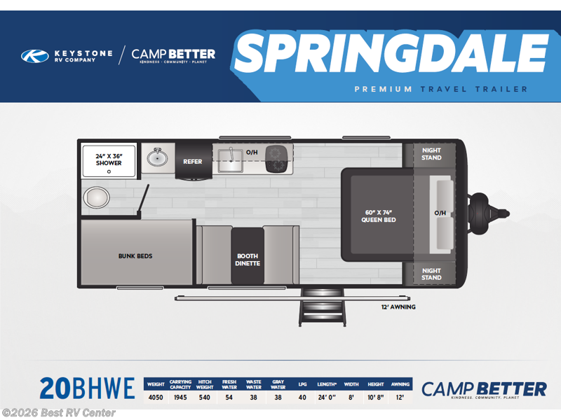 2025 Keystone Springdale Classic 20BHWE - New Travel Trailer For Sale by Best RV Center in Turlock, California