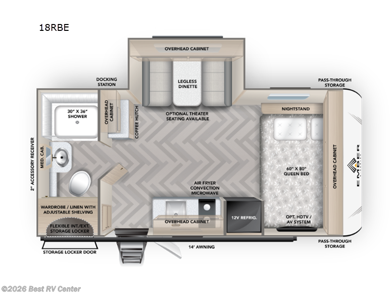 2026 Ember RV E-Series 18RBE - New Travel Trailer For Sale by Best RV Center in Turlock, California features Slideout