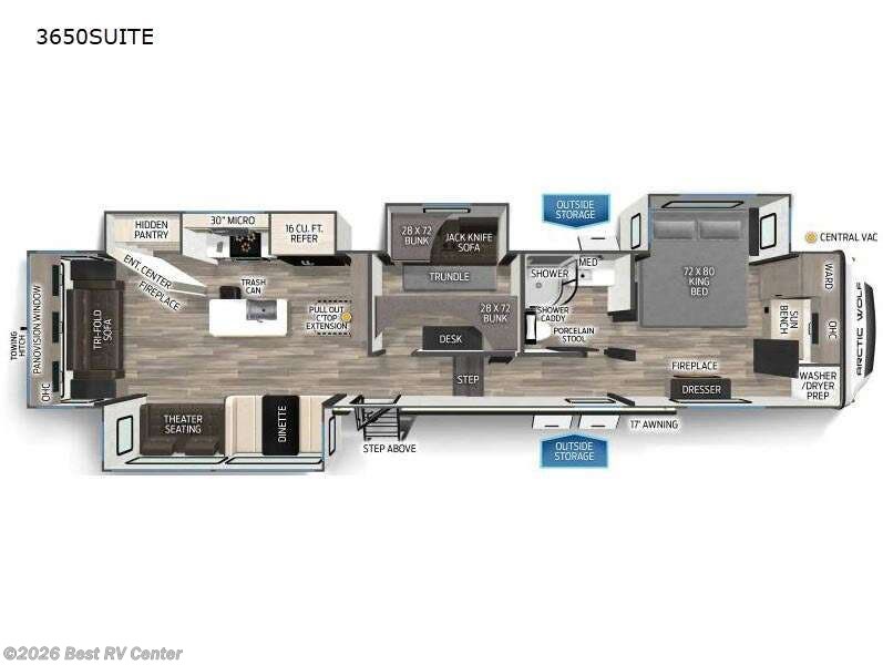 2026 Forest River Cherokee Arctic Wolf 3650SUITE - New Fifth Wheel For Sale by Best RV Center in Turlock, California features Slideout