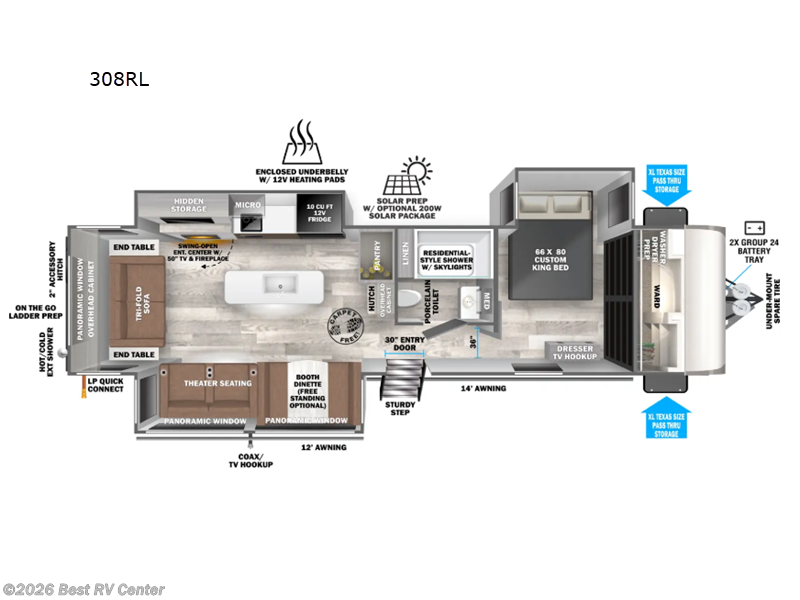 2026 Forest River Wildwood Heritage Glen 308RL - New Travel Trailer For Sale by Best RV Center in Turlock, California features Slideout