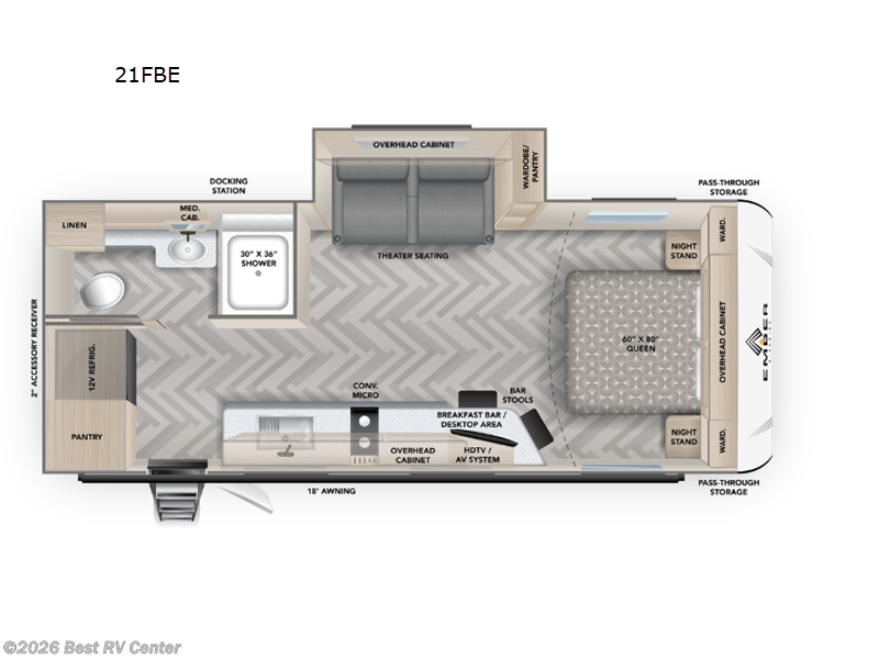 2026 Ember RV E-Series 21FBE - New Travel Trailer For Sale by Best RV Center in Turlock, California features Slideout