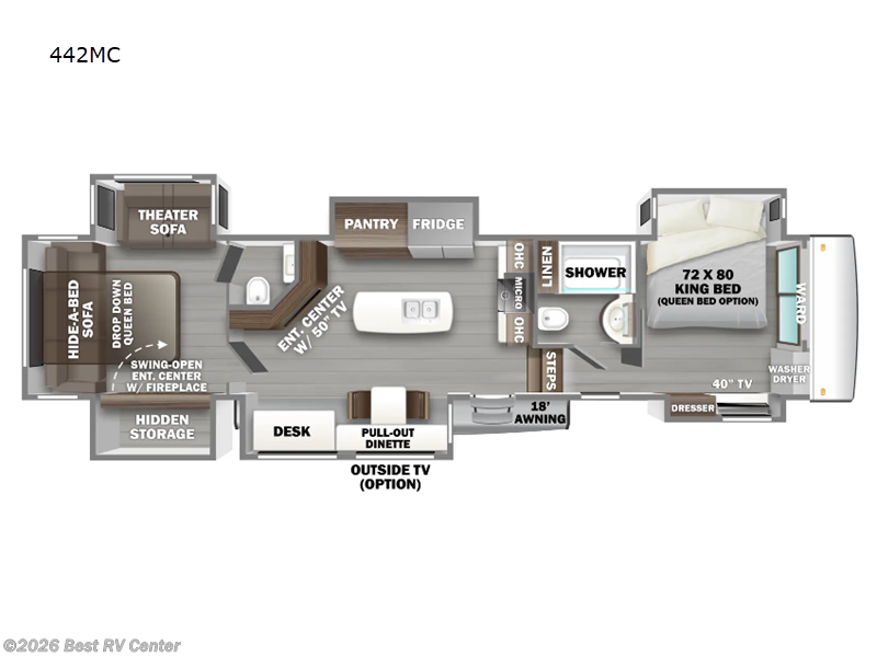 2026 Forest River RiverStone 442MC - New Fifth Wheel For Sale by Best RV Center in Turlock, California features Slideout