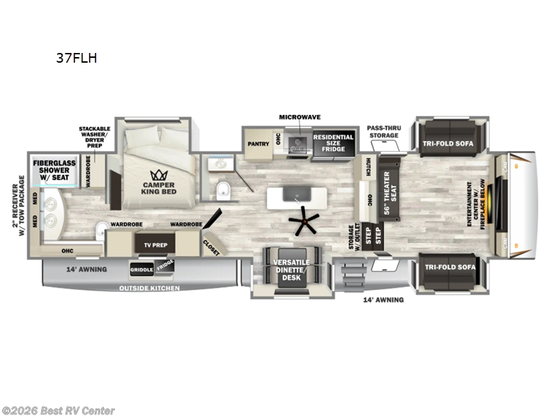 2026 Forest River Sabre 37FLH - New Fifth Wheel For Sale by Best RV Center in Turlock, California features Slideout