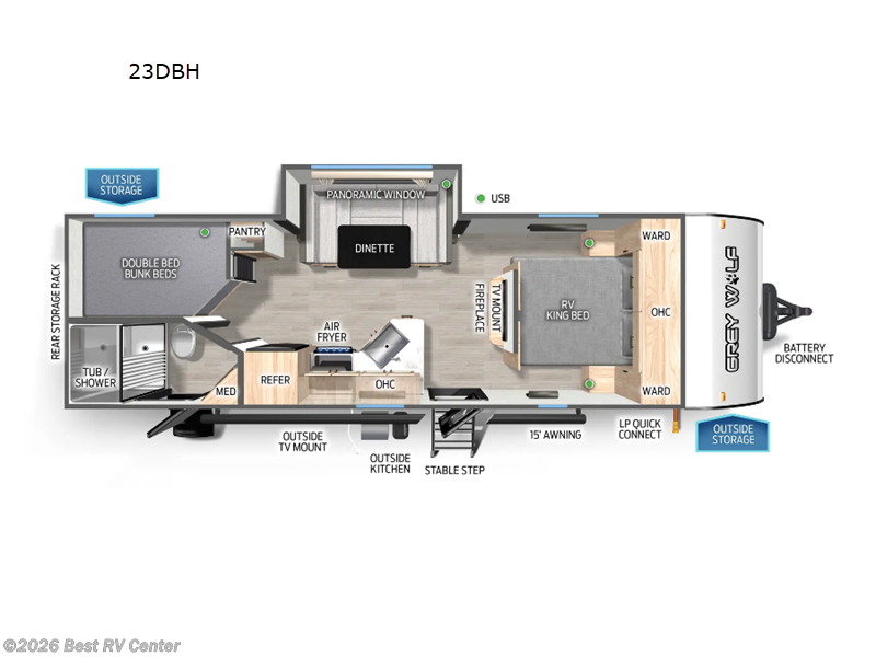 2026 Forest River Cherokee Grey Wolf 23DBH - New Travel Trailer For Sale by Best RV Center in Turlock, California features Slideout