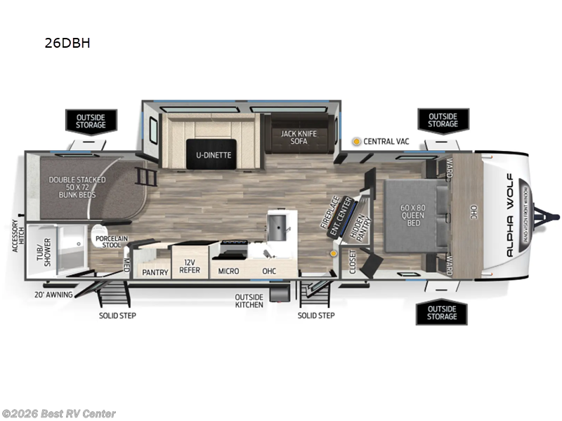 2026 Forest River Cherokee Alpha Wolf 26DBH - New Travel Trailer For Sale by Best RV Center in Turlock, California features Slideout