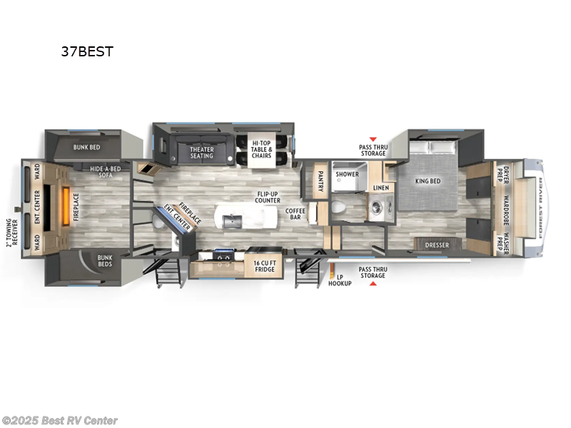 2026 Forest River Cardinal 37BEST - New Fifth Wheel For Sale by Best RV Center in Turlock, California features Slideout