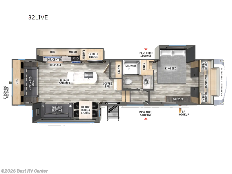 2026 Forest River Cardinal 32LIVE - New Fifth Wheel For Sale by Best RV Center in Turlock, California features Slideout