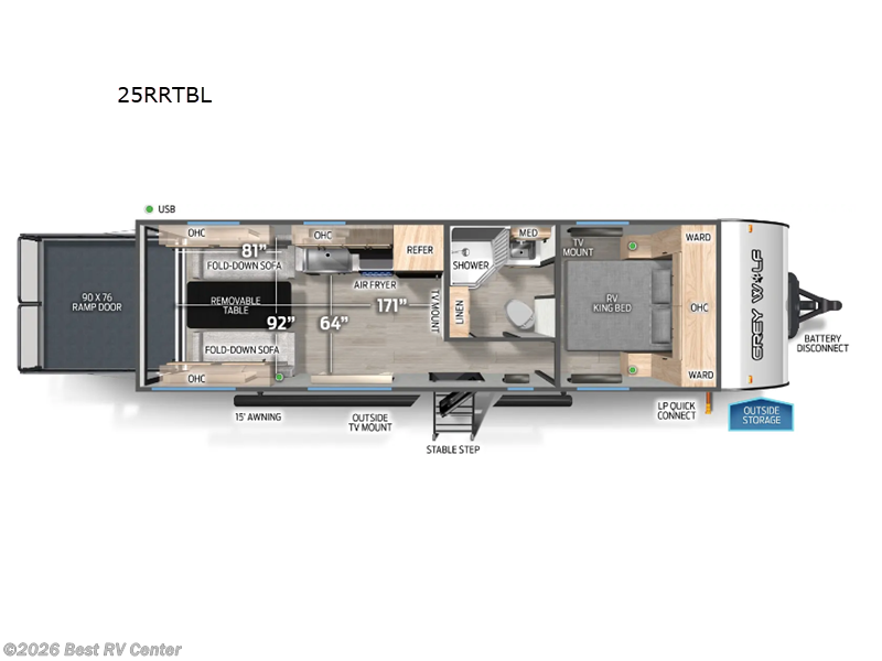 2026 Forest River Cherokee Grey Wolf Black Label 25RRTBL - New Toy Hauler For Sale by Best RV Center in Turlock, California