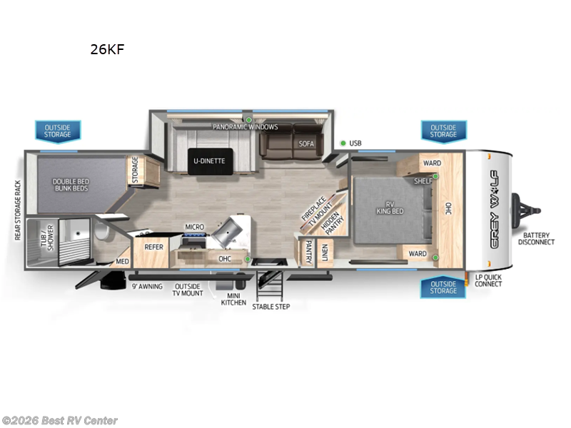 2026 Forest River Cherokee Grey Wolf 26KF - New Travel Trailer For Sale by Best RV Center in Turlock, California features Slideout