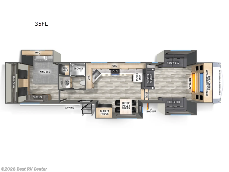 2026 Forest River Cardinal 35FL - New Fifth Wheel For Sale by Best RV Center in Turlock, California features Slideout