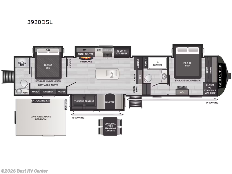 2026 Keystone Sprinter 3920DSL - New Fifth Wheel For Sale by Best RV Center in Turlock, California features Slideout