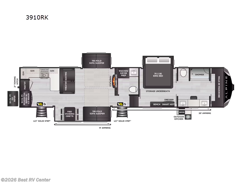 2025 Keystone Alpine 3910RK - New Fifth Wheel For Sale by Best RV Center in Turlock, California features Slideout