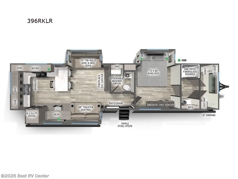 2026 Forest River Sierra Destination Trailers 396RKLR - New Destination Trailer For Sale by Best RV Center in Turlock, California features Slideout