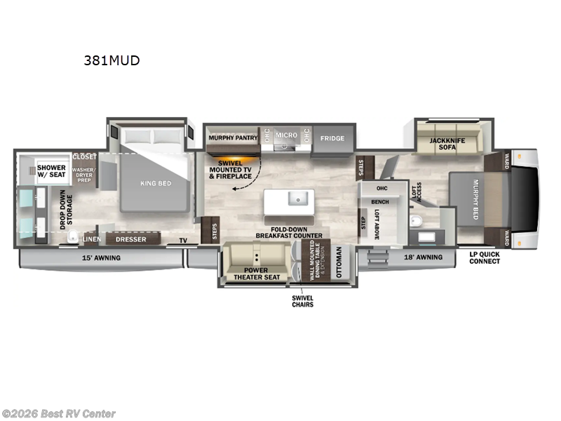 2026 Forest River Cedar Creek 381MUD - New Fifth Wheel For Sale by Best RV Center in Turlock, California features Slideout