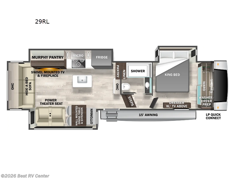 2026 Forest River Cedar Creek Experience 29RL - New Fifth Wheel For Sale by Best RV Center in Turlock, California features Slideout