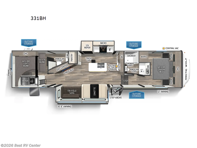 2026 Forest River Cherokee Arctic Wolf 331BH - New Fifth Wheel For Sale by Best RV Center in Turlock, California features Slideout