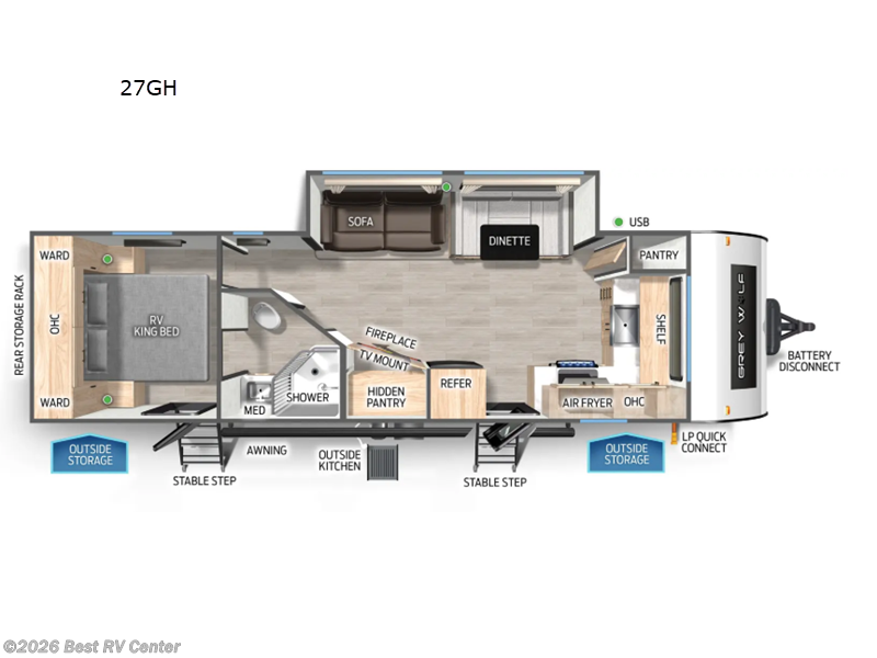 2026 Forest River Cherokee Grey Wolf 27GH - New Travel Trailer For Sale by Best RV Center in Turlock, California features Slideout
