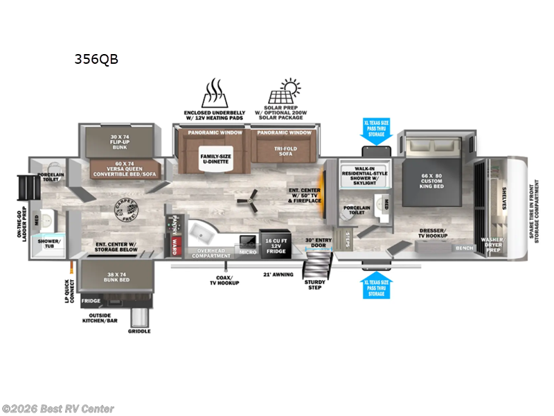 2026 Forest River Wildwood Heritage Glen 356QB - New Fifth Wheel For Sale by Best RV Center in Turlock, California features Slideout