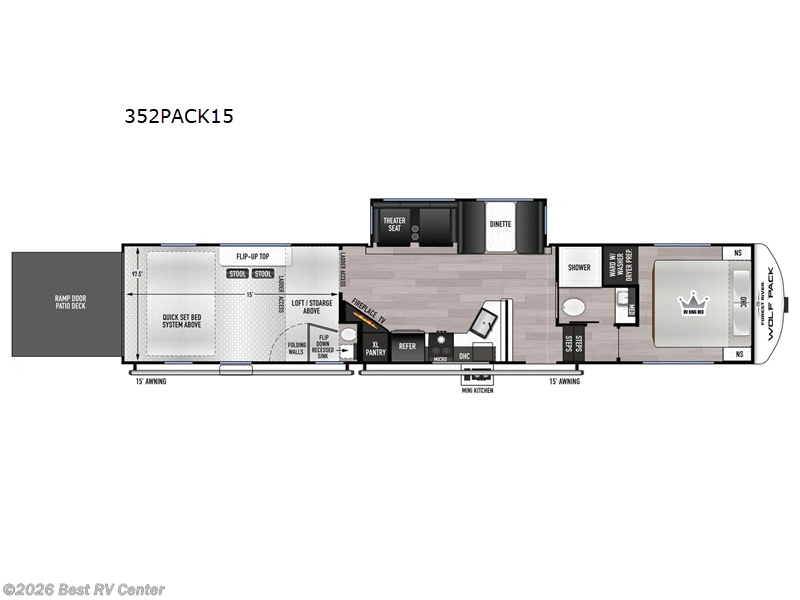 2026 Forest River Cherokee Wolf Pack 352PACK15 - New Toy Hauler For Sale by Best RV Center in Turlock, California features Slideout