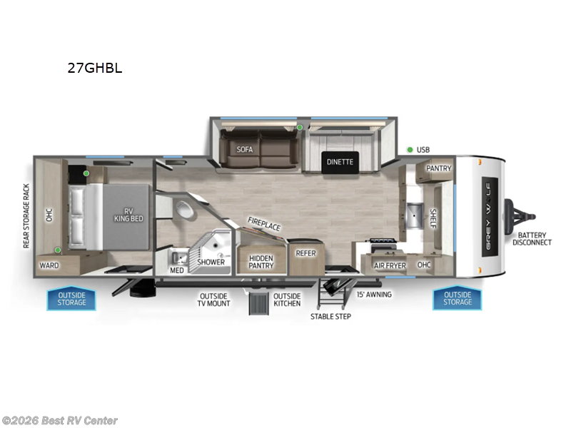 2026 Forest River Cherokee Grey Wolf Black Label 27GHBL - New Travel Trailer For Sale by Best RV Center in Turlock, California features Slideout