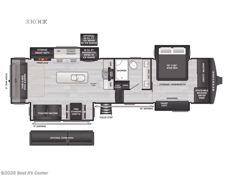2026 Keystone Alpine 3303CK - New Fifth Wheel For Sale by Best RV Center in Turlock, California features Slideout
