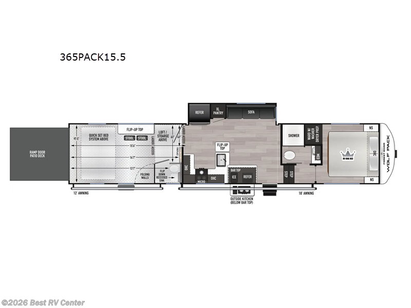 2026 Forest River Cherokee Wolf Pack 365PACK15.5 - New Toy Hauler For Sale by Best RV Center in Turlock, California features Slideout