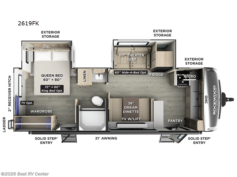 2026 Forest River Rockwood Ultra Lite 2619FK - New Travel Trailer For Sale by Best RV Center in Turlock, California features Slideout
