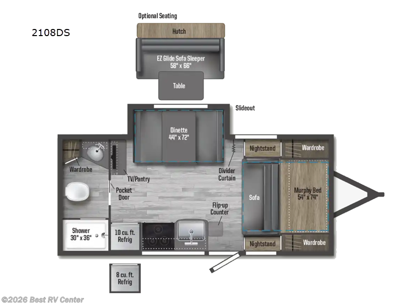 2026 Winnebago Micro Minnie 2108DS - New Travel Trailer For Sale by Best RV Center in Turlock, California features Slideout