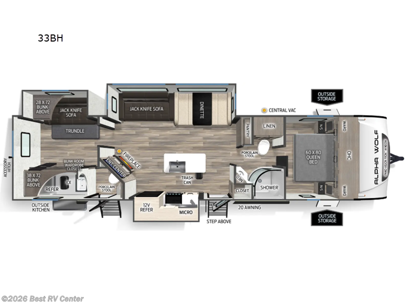 2026 Forest River Cherokee Alpha Wolf 33BH - New Travel Trailer For Sale by Best RV Center in Turlock, California features Slideout