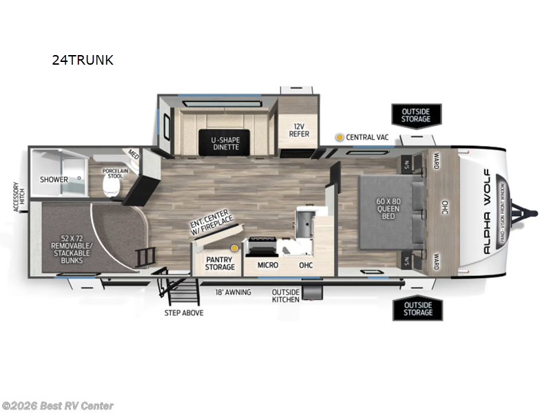 2026 Forest River Cherokee Alpha Wolf 24TRUNK - New Travel Trailer For Sale by Best RV Center in Turlock, California features Slideout