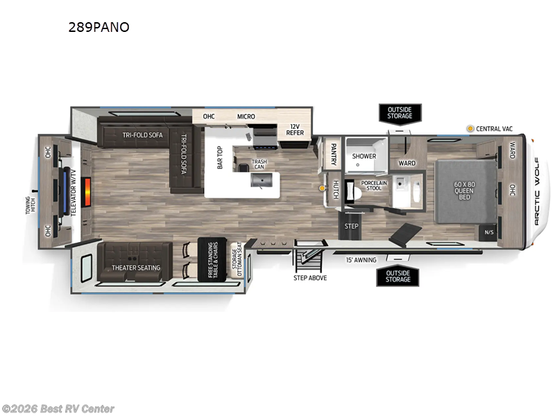 2026 Forest River Cherokee Arctic Wolf 289PANO - New Fifth Wheel For Sale by Best RV Center in Turlock, California features Slideout