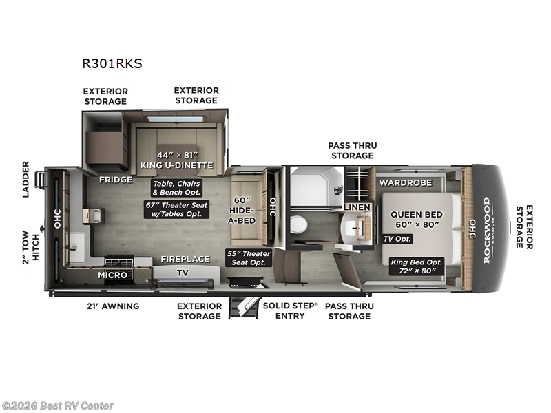 2026 Forest River Rockwood Signature R301RKS - New Fifth Wheel For Sale by Best RV Center in Turlock, California features Slideout