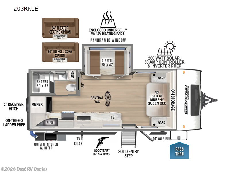 2025 Forest River Surveyor Legend 203RKLE - New Travel Trailer For Sale by Best RV Center in Turlock, California features Slideout