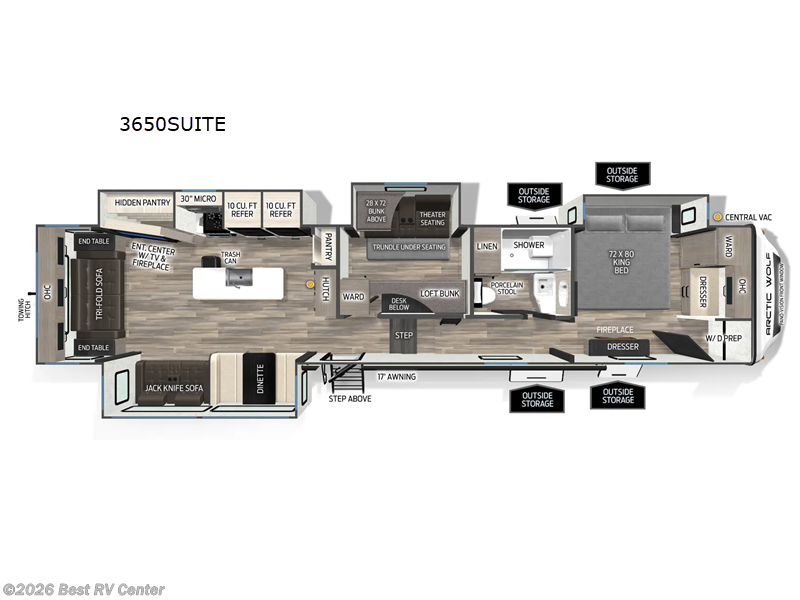 2026 Forest River Cherokee Arctic Wolf 3650SUITE - New Fifth Wheel For Sale by Best RV Center in Turlock, California features Slideout