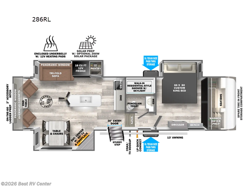 2026 Forest River Wildwood Heritage Glen 286RL - New Fifth Wheel For Sale by Best RV Center in Turlock, California features Slideout