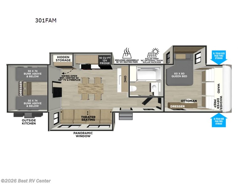 2026 Forest River Wildwood Heritage Glen 301FAM - New Travel Trailer For Sale by Best RV Center in Turlock, California features Slideout