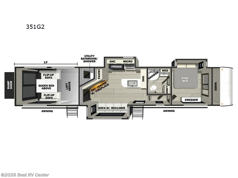 2026 Forest River Vengeance Rogue Armored 351G2 - New Toy Hauler For Sale by Best RV Center in Turlock, California features Slideout